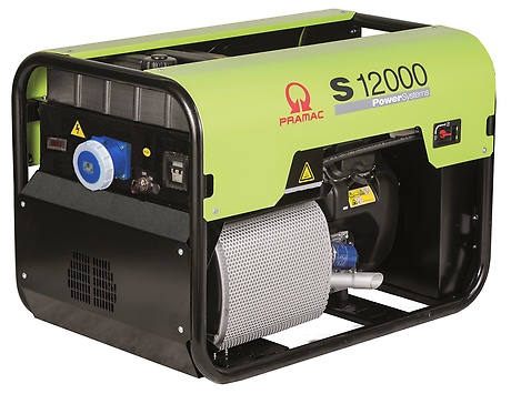 Pramac 9KW Petrol AVR Generator, model S12000, with dual voltage capability of 115V and 220V.