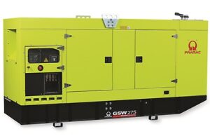 Pramac GSW275V Silent Diesel Generator displaying a 250KVA 3-phase power capacity