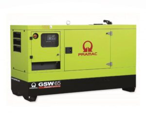 Image of a Pramac GSW65P silent diesel generator, providing 60KVA of power in three phases.