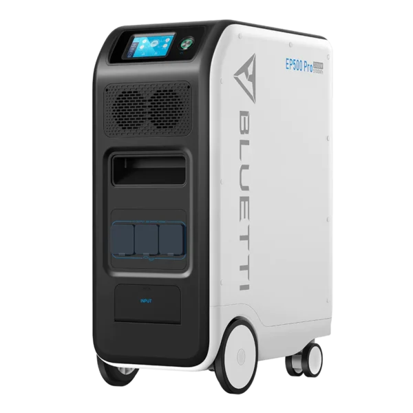 Alternative text: Bluetti EP500Pro 3000W 5,100WH portable power station, providing a high-capacity and versatile power solution for various applications, including outdoor adventures, camping, emergencies, and off-grid living