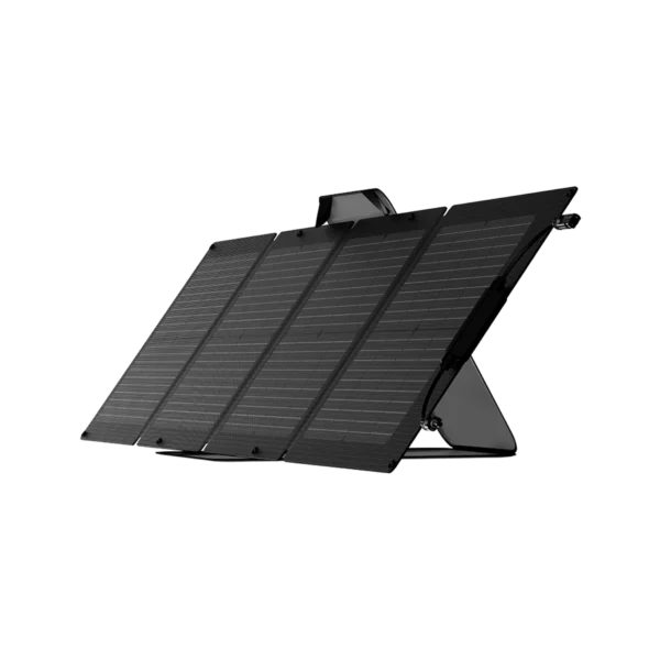 Alternative text: EcoFlow 110W Portable Solar Panel, engineered to efficiently capture solar energy, ideal for charging portable power stations and devices during outdoor activities, emergencies, and off-grid situations.