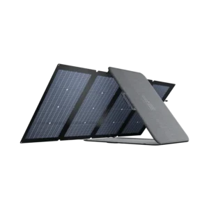 EcoFlow 220W Bifacial Portable Solar Panel, engineered for enhanced solar energy capture from both sides, ideal for charging portable power stations and devices in outdoor environments, emergencies, and off-grid scenarios