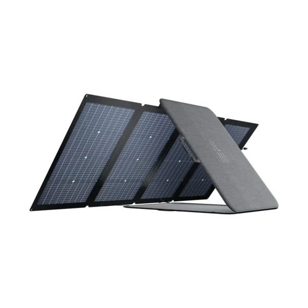 EcoFlow 220W Bifacial Portable Solar Panel, engineered for enhanced solar energy capture from both sides, ideal for charging portable power stations and devices in outdoor environments, emergencies, and off-grid scenarios