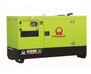 Pramac GDW35P:FNE Silent Diesel Generator, a 30KVA 3-phase unit designed for quiet operation, suitable for various applications requiring reliable power supply.