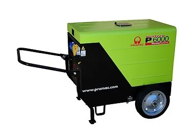 Pramac P6000 5.3KW 230V/110V generator with included wheel kit, providing versatile power solutions with mobility for various applications